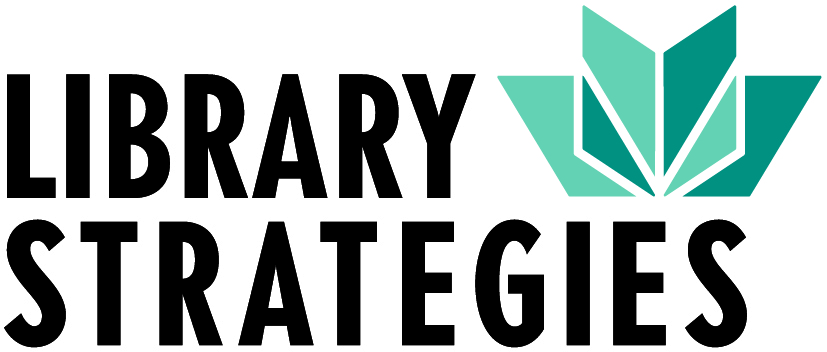 The logo of the Library Strategies company, featuring a two-toned blue geometric.